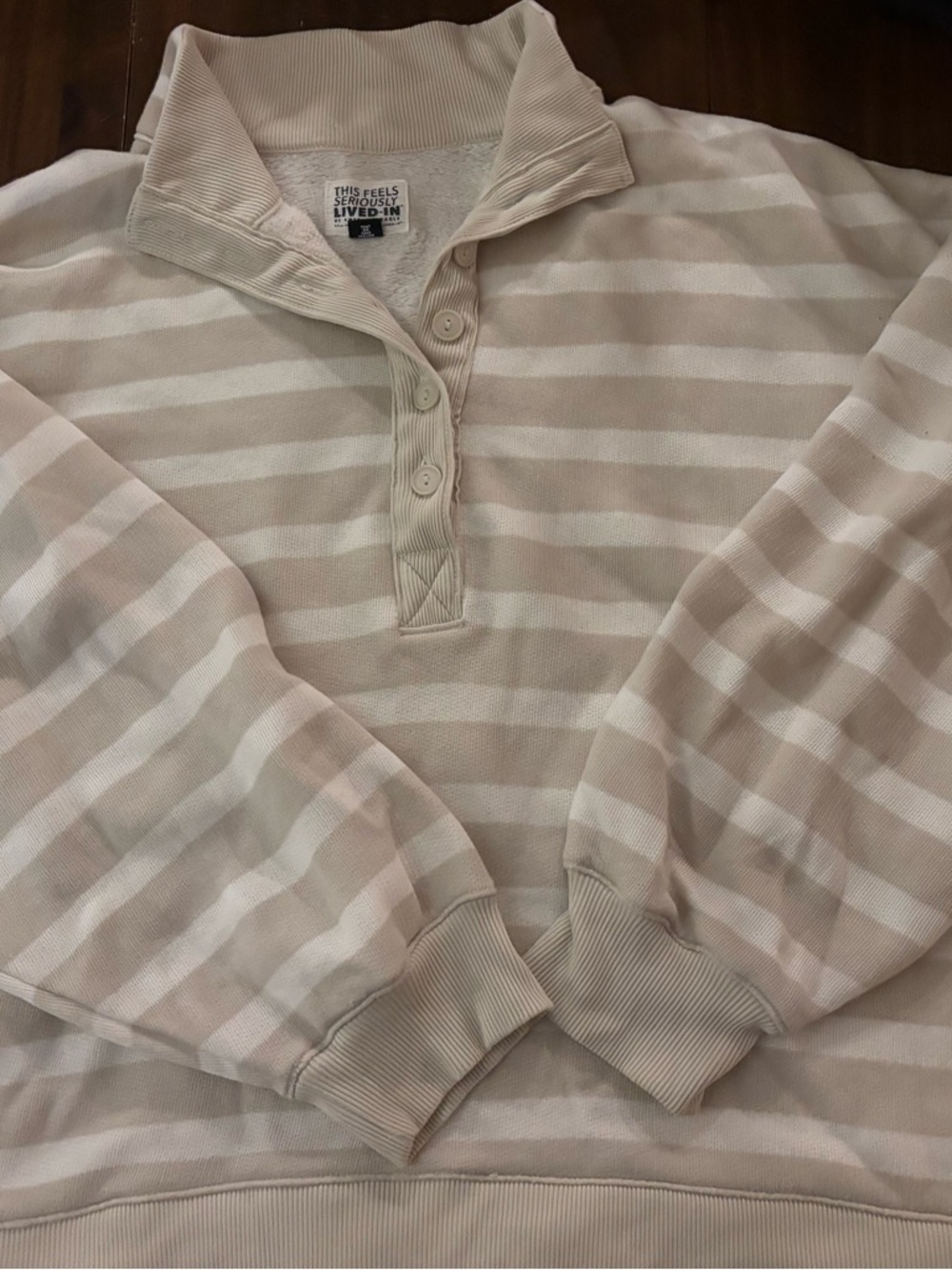 American Eagle Outfitters Cream & Light  Striped Pullover